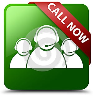 Call now customer care team icon green square button