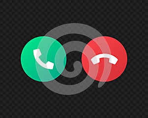 Call and reject the call buttons vector icons. Green yes and red no buttons. Pick up and hang up the phone symbols