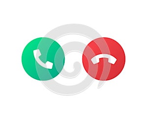 Call and reject the call buttons vector icons. Green yes and red no buttons. Pick up and hang up the phone symbols isolated.