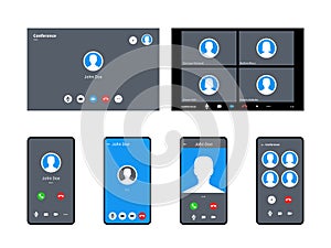 Call screen template. Incoming video calls accept and decline button mobile, tablet computers or laptop interface