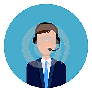 Call Service Support Male Worker Icon Round Blue Background