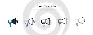 Call to action icon in different style vector illustration. two colored and black call to action vector icons designed in filled,