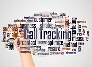 Call Tracking marketing technology word cloud and hand with marker concept