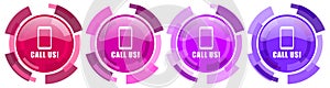 Call us colorful icons collection, round glossy icon set isolated on white, modern design web buttons