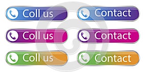 Call us contact banners. Contact icon set vector illustration. Phone call icon. Communication icon set. Stock image.