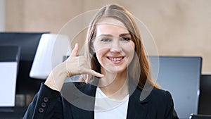 Call Us, Contact Us, Gesture by Woman in Office