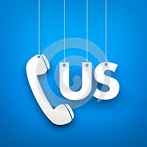 CALL US - word hanging on blue background