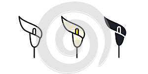 Calla lily icon. Wedding flowers isolated vector icons