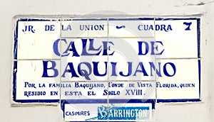 Calle de Baquijano sreet sign photo