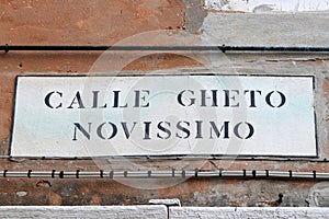 Calle ghetto novissimo, street plate, Venice, Italy