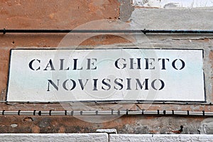 Calle ghetto novissimo, street plate, Venice, Italy photo