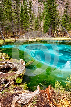 So-called blue geyser lake in Altay mountains