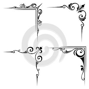 Calligraphic decorative black corner elements. Vector illustration.