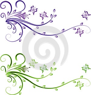 Calligraphic decorative elements butterfly flowers leaf plant with lines