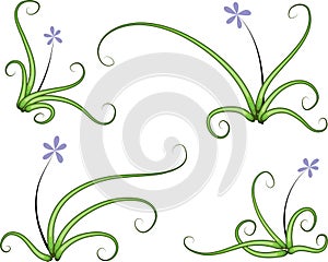 Calligraphic decorative elements butterfly flowers leaf plant with lines