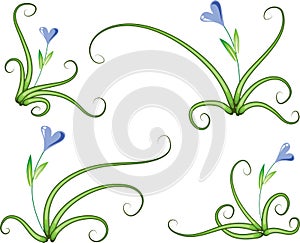 Calligraphic decorative elements butterfly flowers leaf plant with lines