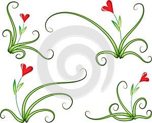 Calligraphic decorative elements butterfly flowers leaf plant with lines