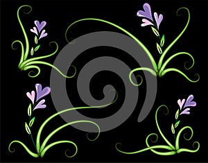 Calligraphic decorative elements butterfly flowers leaf plant with lines