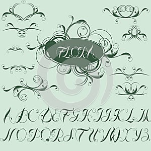 Calligraphic design elements and alphabet