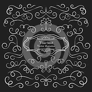 Calligraphic design elements . Decorative swirls or scrolls, vintage frames , flourishes, labels and dividers. Retro vector