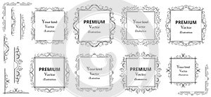 Calligraphic design elements . Decorative swirls or scrolls, vintage frames , flourishes, labels and dividers. Retro vector