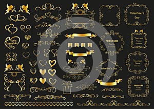 Calligraphic design elements . Decorative swirls and scrolls, vintage frames , flourishes, labels and dividers. Valentine`s day