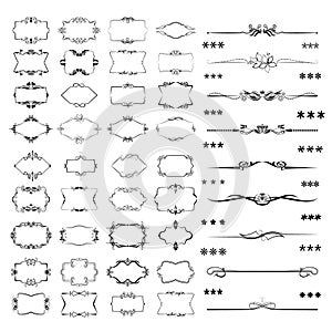 Calligraphic design elements. Dividers, frames of different shapes. Vector