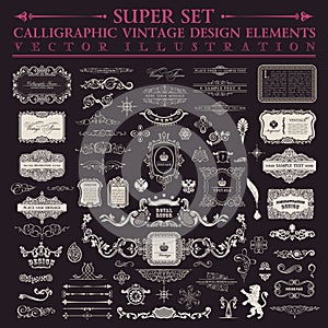 Calligraphic design elements. Vector baroque set. Vintage icons