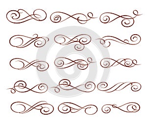 Calligraphic elegant elements of design.Brown white.