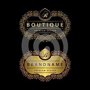 Calligraphic Elegant line art logo design Letter emblem B, R identity for Restaurant,