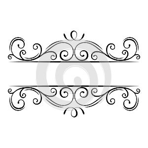 Calligraphic flourish frame. Decorative ornate border. Swirls, Curls, Scroll filigree design elements. Vector. photo