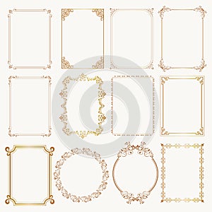 Calligraphic frame set. Borders corners ornate frames. Vector