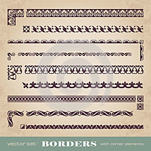 Calligraphic frames and borders with corner elements - vector set