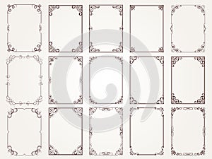 Calligraphic frames. Borders corners ornate frames for certificate floral classic vector designs collection photo