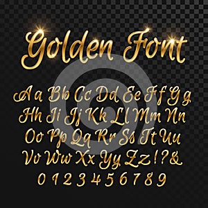 Calligraphic golden letters. Vintage elegant gold font. Luxury vector script photo