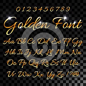 Calligraphic golden letters. Vintage elegant gold font. Luxury vector script. Golden alphabet calligraphic, calligraphy