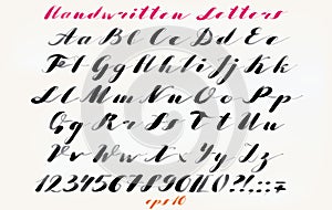 Calligraphic hand drawn font. Handwritten alphabet in elegant brush style. Modern script in vector. Hand drawn artistic photo