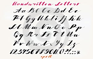 Calligraphic hand drawn font. Handwritten alphabet in elegant brush style. Modern script in vector. Hand drawn artistic