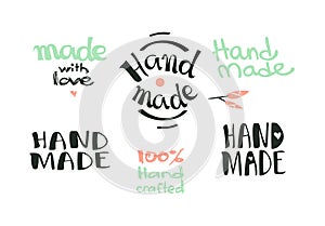 Calligraphic hand made label set. Vector illustrated logo for ha