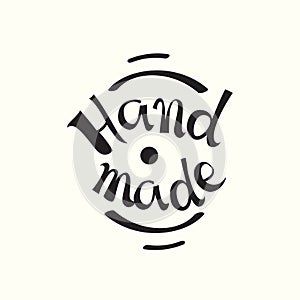 Calligraphic hand made label. Vector illustrated logo for handmade crafts.