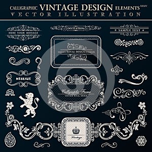 Calligraphic heraldic decor elements. Vector vintage frameworks