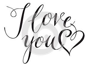 Calligraphic inscription I Love You with heart