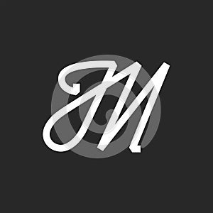 Calligraphic italic font letter M logo monogram creative signature design, handwritten cursive artistic letter with smooth elegant