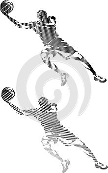 Calligraphic Lines of Basketball Player Lay up