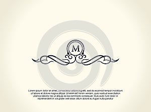 Calligraphic Luxury line logo. Flourishes elegant emblem monogram. Royal vintage divider design