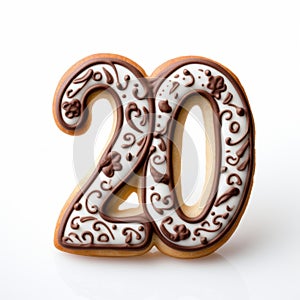 Calligraphic Number 20 Cookie On White Background