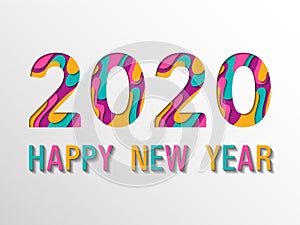 2020 calligraphic numbers cut of origami paper, Happy New Year text. photo