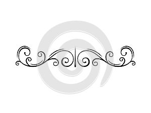 Calligraphic page divider. Swirls, decorative design elements, flourishes, scroll embellishment in vintage style. Vector.