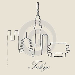 Calligraphic Skyline of Tokyo Vector Illustration