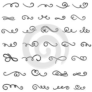 Calligraphic swirl flourish set vector elements for design